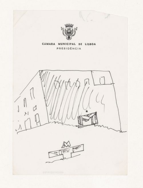 Perspective sketch for metro station entrance for Reconstrução do Chiado [Reconstruction of the Chiado area], Lisbon