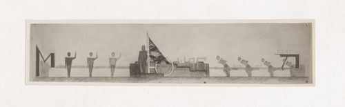 Photograph of a student drawing and a model for the exercise "Design of Surface. Holiday Decoration of the Viaduct on Kalanchevskaia Square in Honor of the 1 May" for the "Space" course at the Vkhutein (Moscow Higher Technical Institute), Moscow