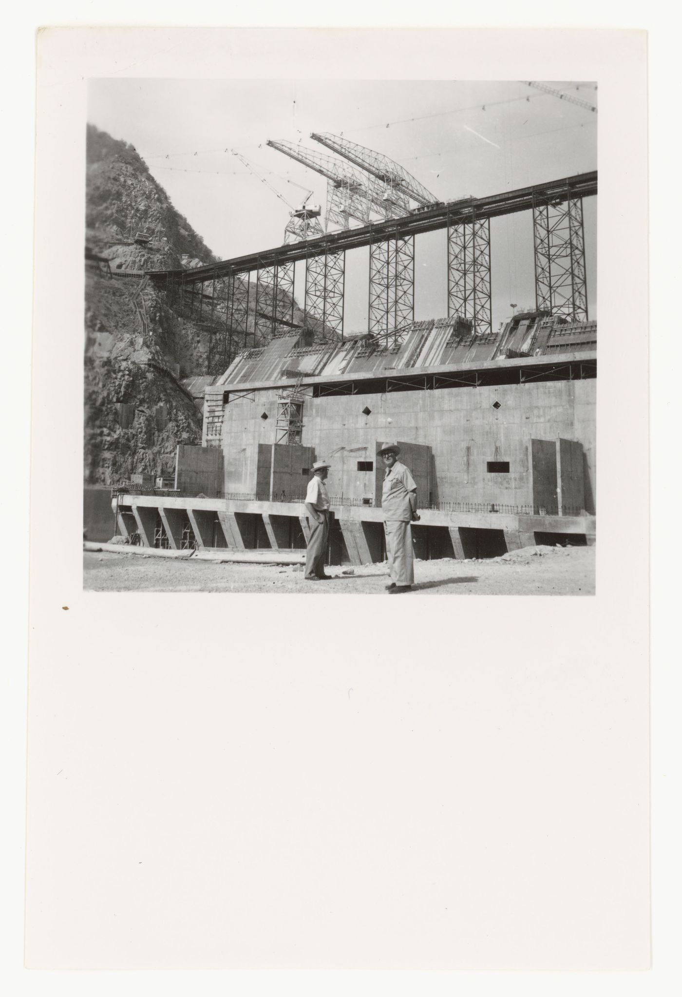 Portrait of Le Corbusier and Pierre Jeanneret at the Bhakra Dam during its construction