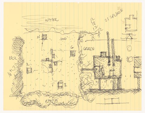 Sketches with annotations for North East South West House