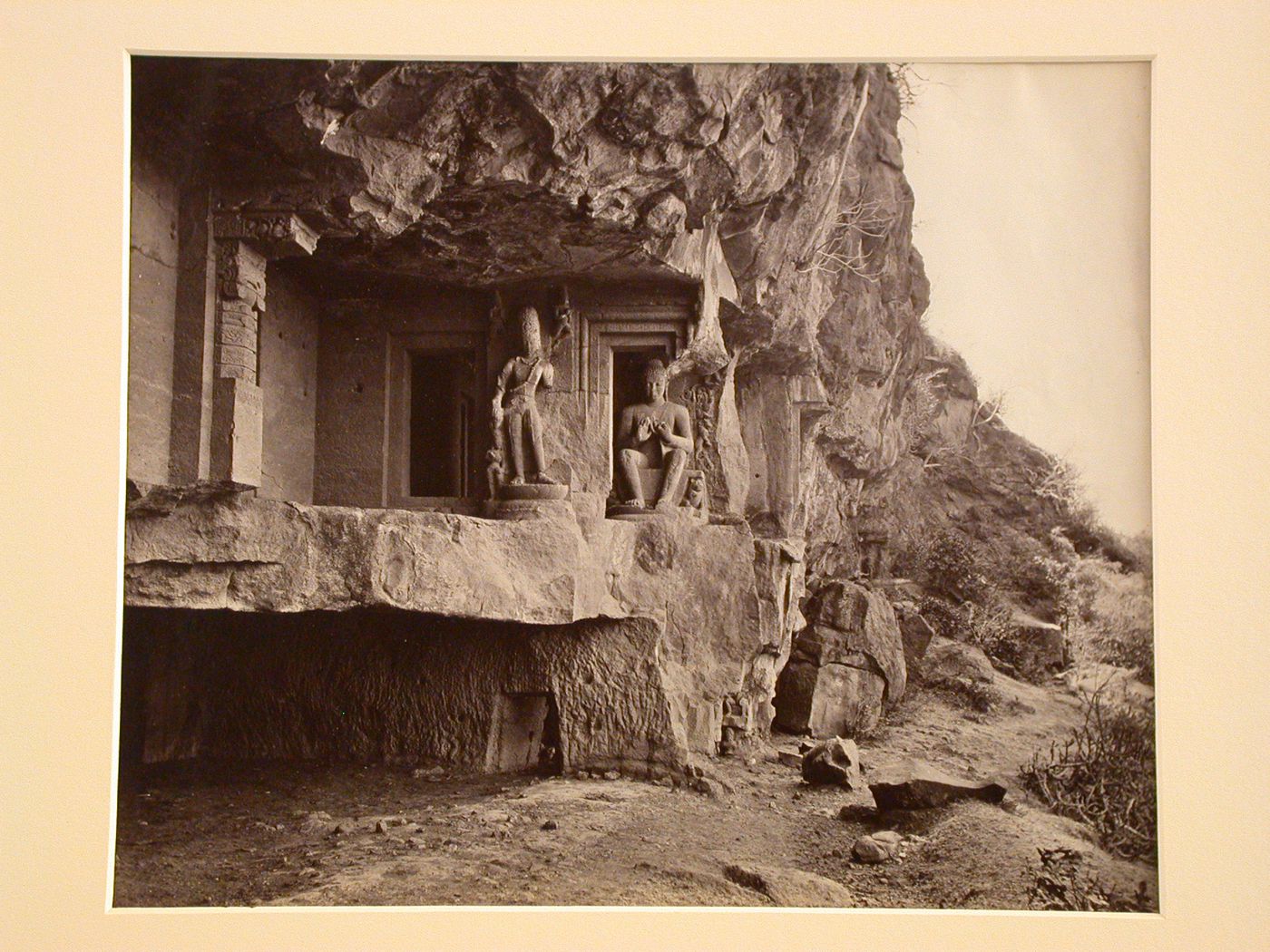 View of the entrance to Cave 2, Dherawara, Ellora, India