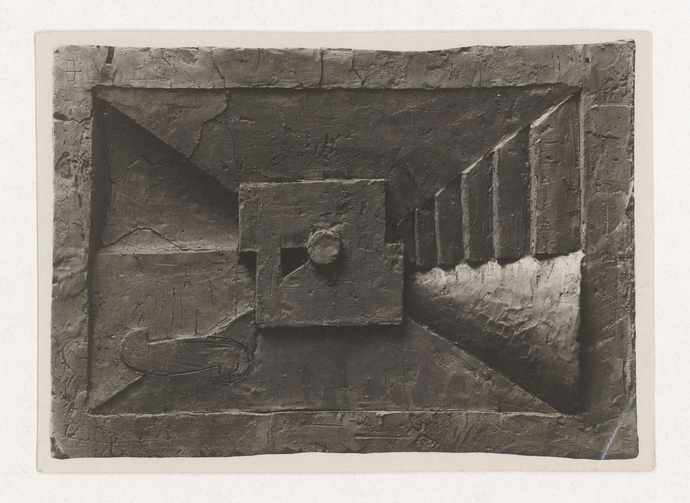 Photograph of a student model on the topic "Bas-relief: Compositions on Finding Depth, Rhythm and Dynamics" for the "Volume" course at the Vkhutemas (Higher State Artistic Technical Studios), Moscow