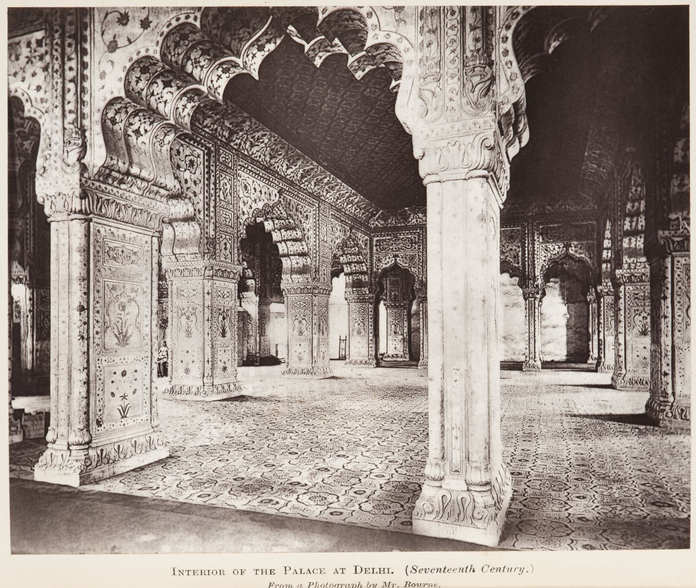 Interior view of the Diwan-i Khas [Private Audience Hall] (also known as the Daulat Khana-i-Khass), Shahjahanabad (now Lal Qila or Red Fort), Delhi, India