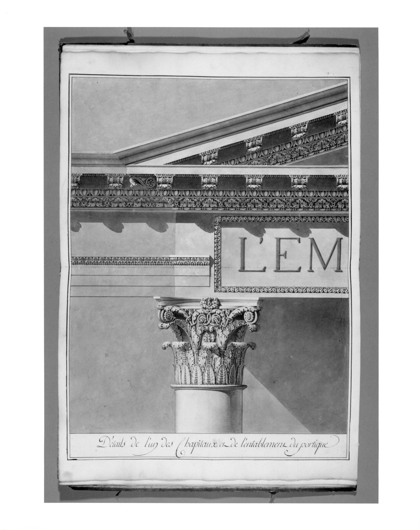 Projet de Monument sur l'emplacement de l'église de la Madeleine: Détails de l'un des chapitaux et de l'entablement du portique