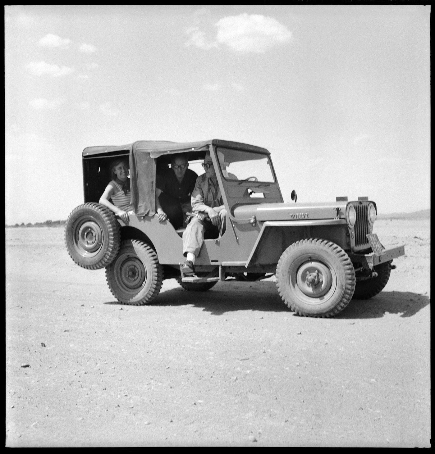 Jane Drew, Pierre Jeanneret and Maxwell Fry in a car near Chandigarh, India