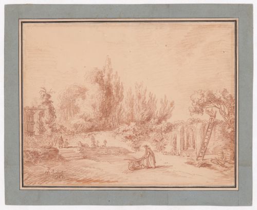 Garden being tended by gardeners, Italy