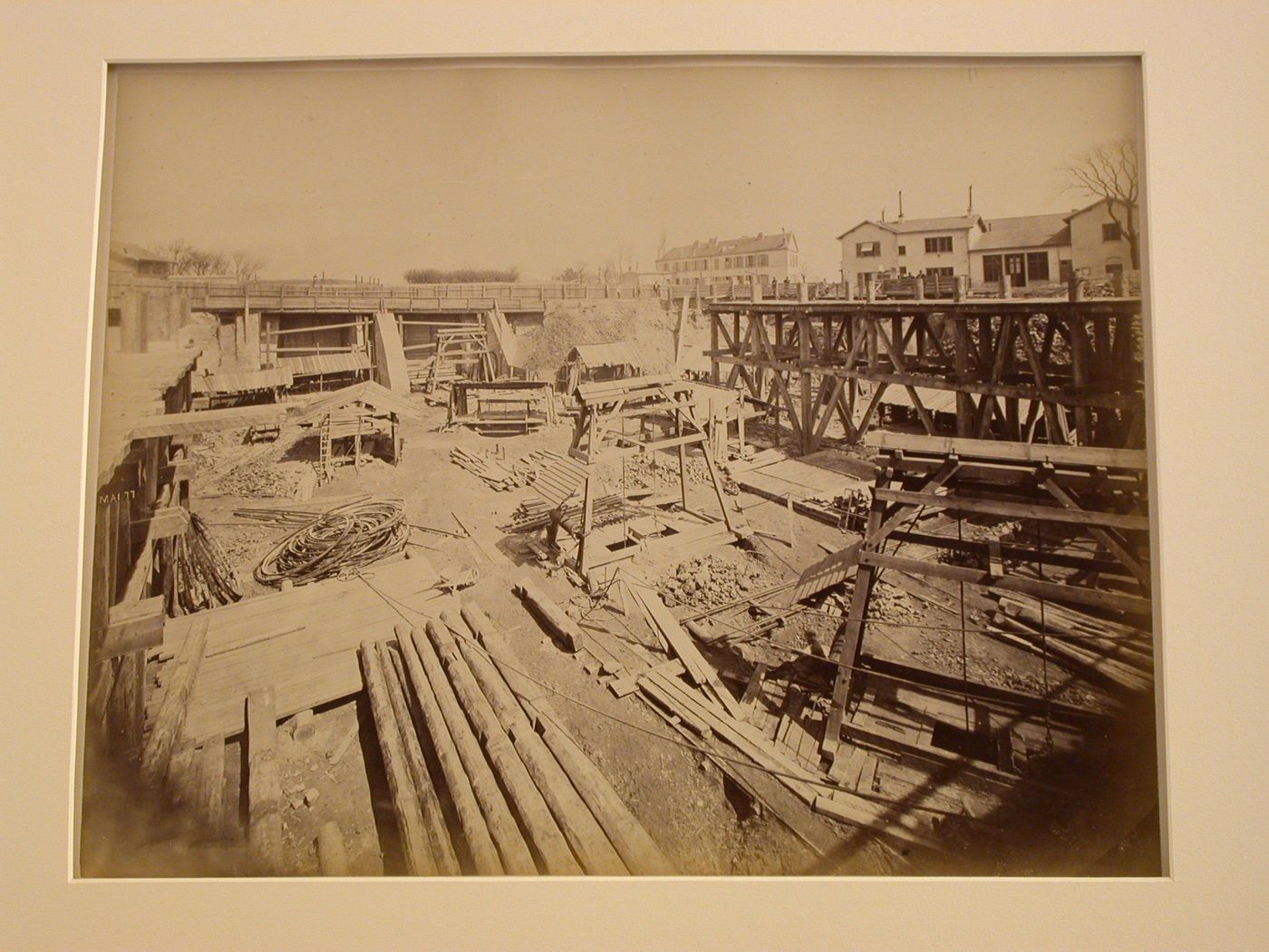 View of Sacré-Coeur construction site, with scaffolding partially assembled, Paris, France