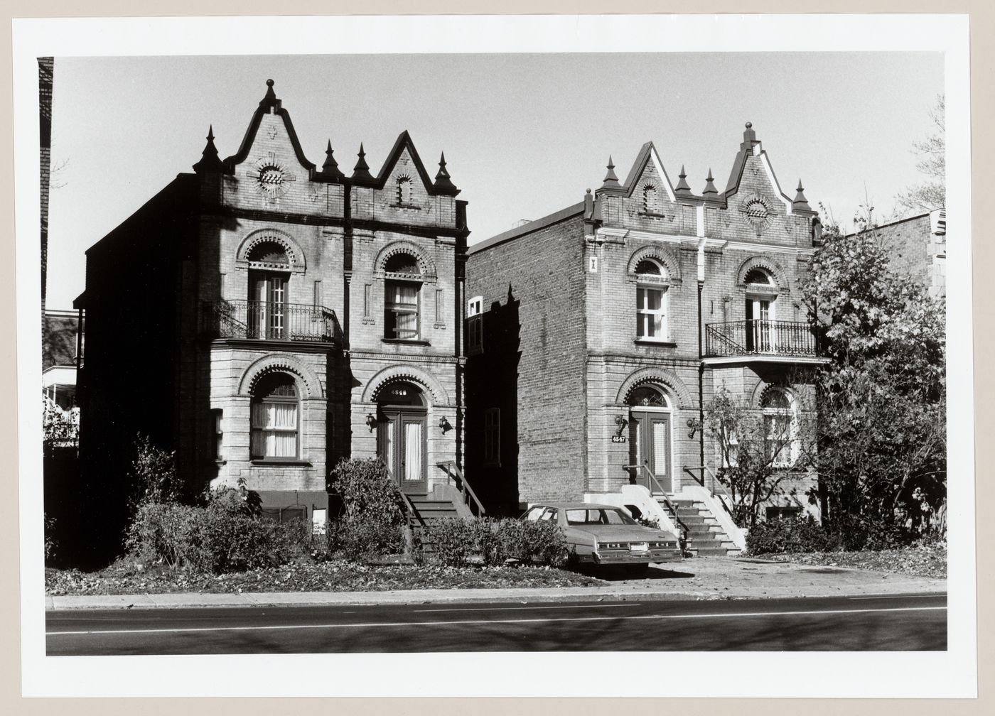 View of the principal façades of two houses, 4547-4549 Sherbrooke Street, Westmount, Québec