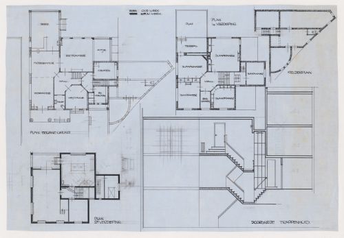 Plans and partial section for additions by J.J.P. Oud for Villa Allegonda, Katwijk aan Zee, Netherlands