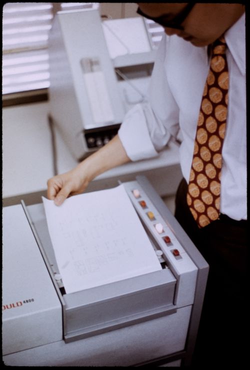 View of Kaiman Lee with Gould 4800 printer