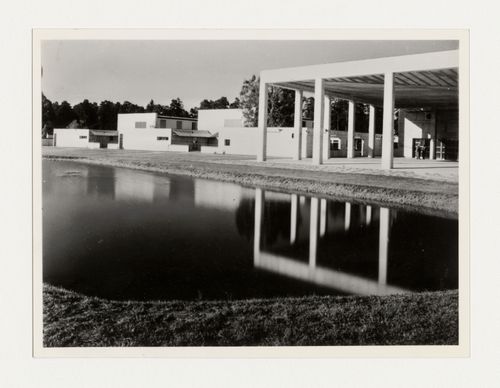 Exterior view of the Chapel of Faith, the Chapel of Hope, the Chapel of the Holy Cross, the loggia of Monument Hall and the Way of the Cross walkway, Woodland Crematorium and Cemetery, Stockholm