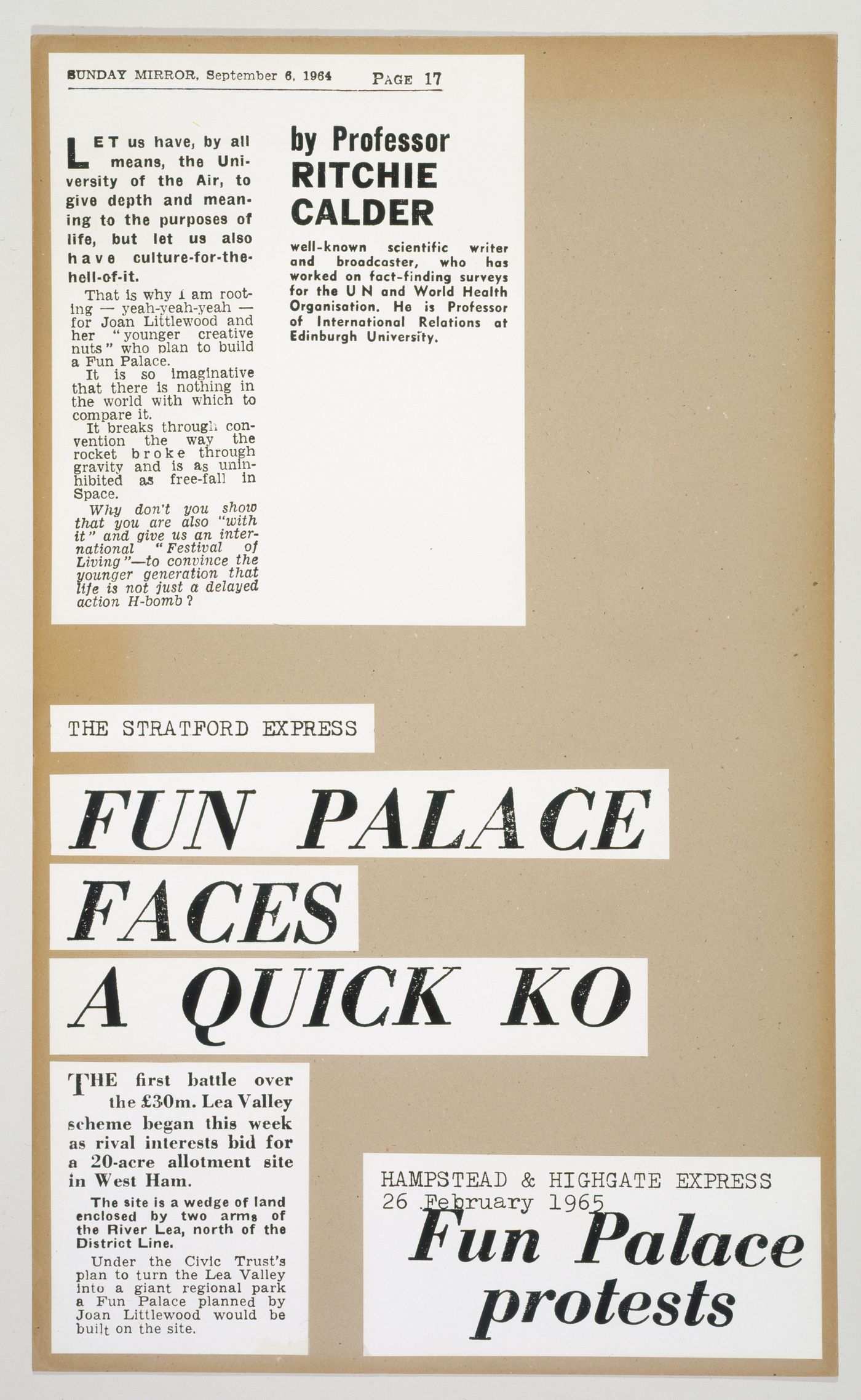 Newspaper articles about Fun Palace