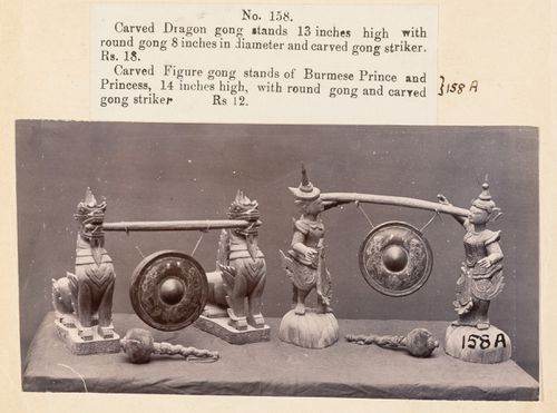 View of gongs, F. Beato Limited, C Road, Mandalay, Burma (now Myanmar)