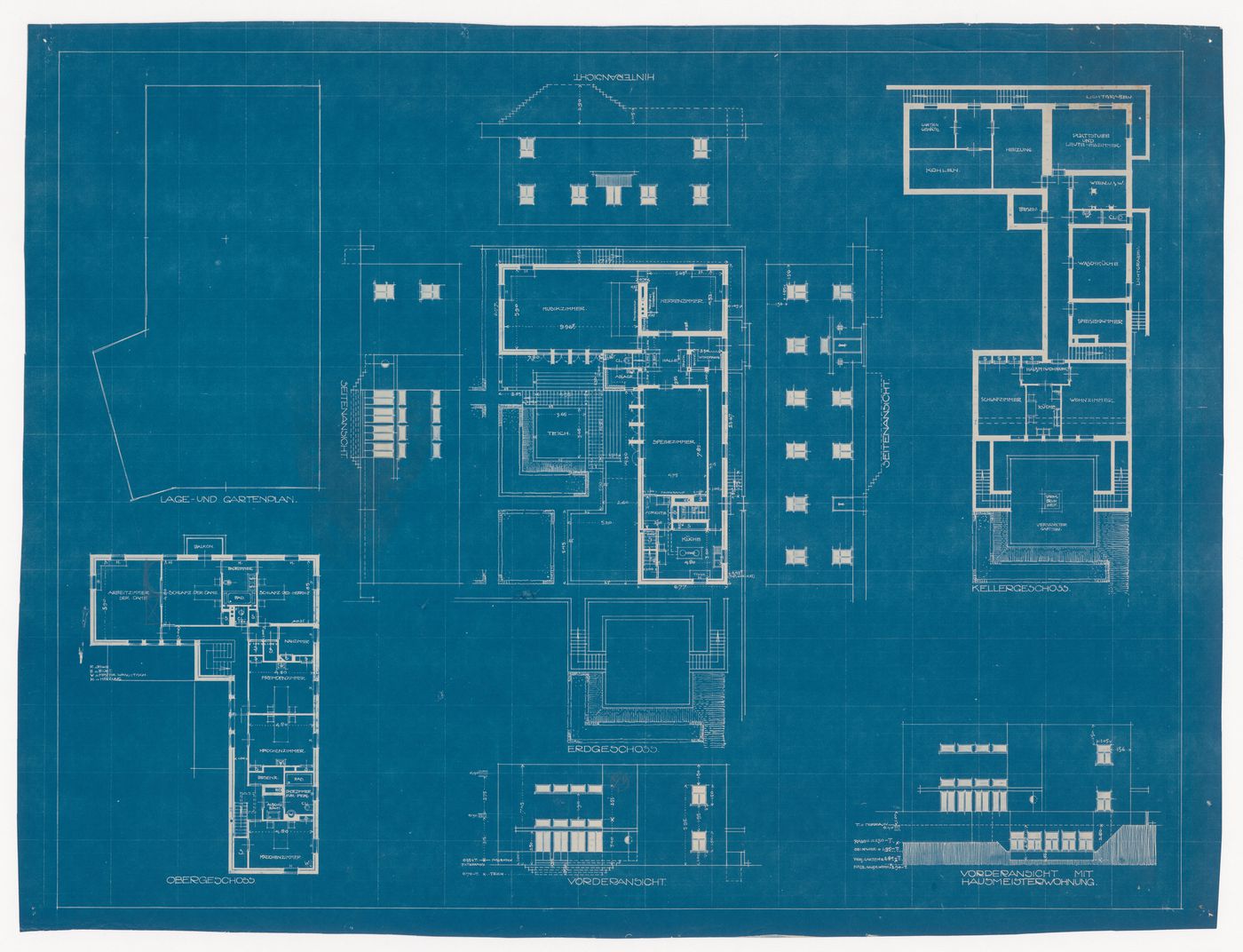 Site plan, plans and elevations for Villa Kallenbach, Grunewald, Berlin, Germany