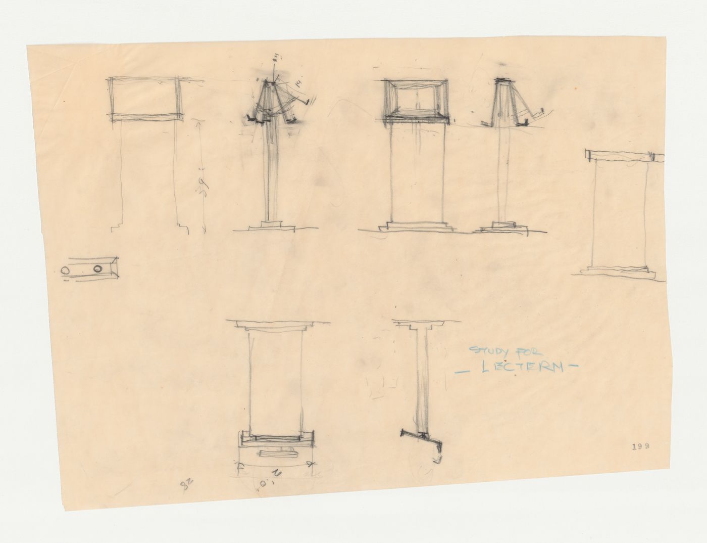 Wayfarers' Chapel, Palos Verdes, California [?]: Sketch elevations for a lectern