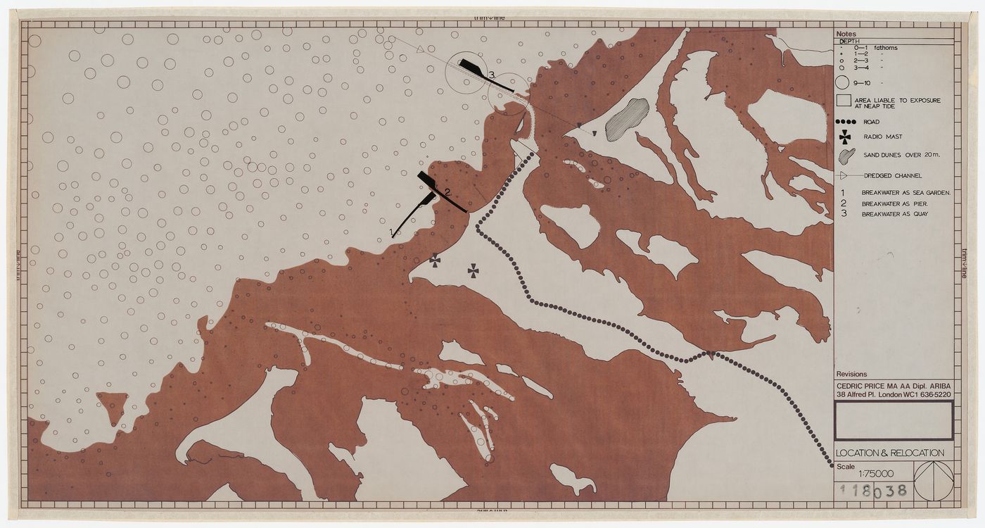 Water Wall project for Abū Ẓaby, United Arab Emirates: plans showing the breakwater as "sea garden", as pier, and as quay