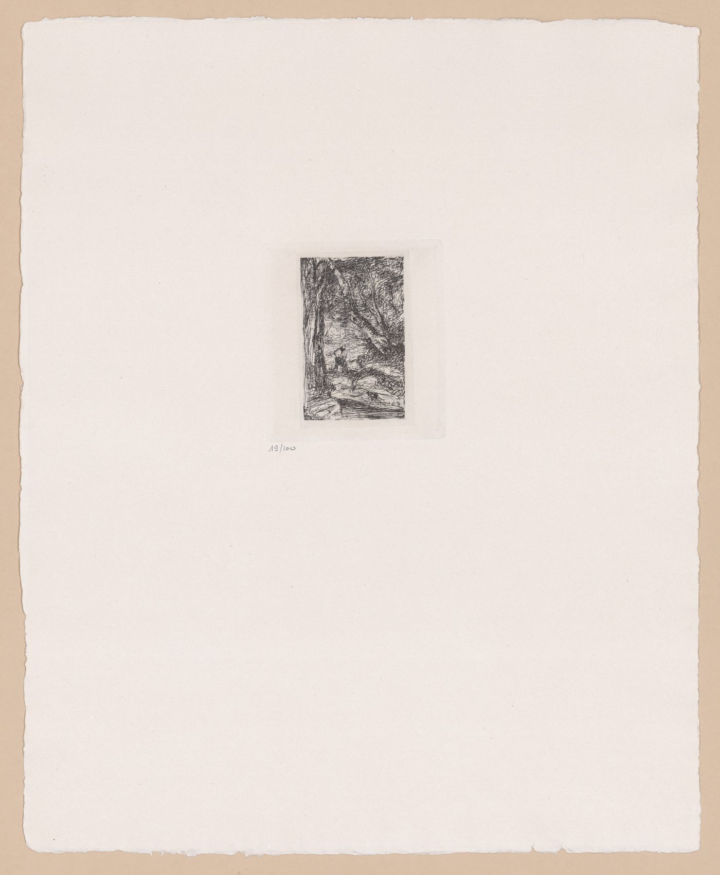 Photogravure of cliche verre of a woodland scene by Jean-Baptiste Corot, May 1853