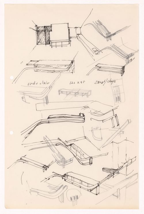 Sketch perspectives and details for Refeitório da Refinaria Angola, Matosinhos, Portugal