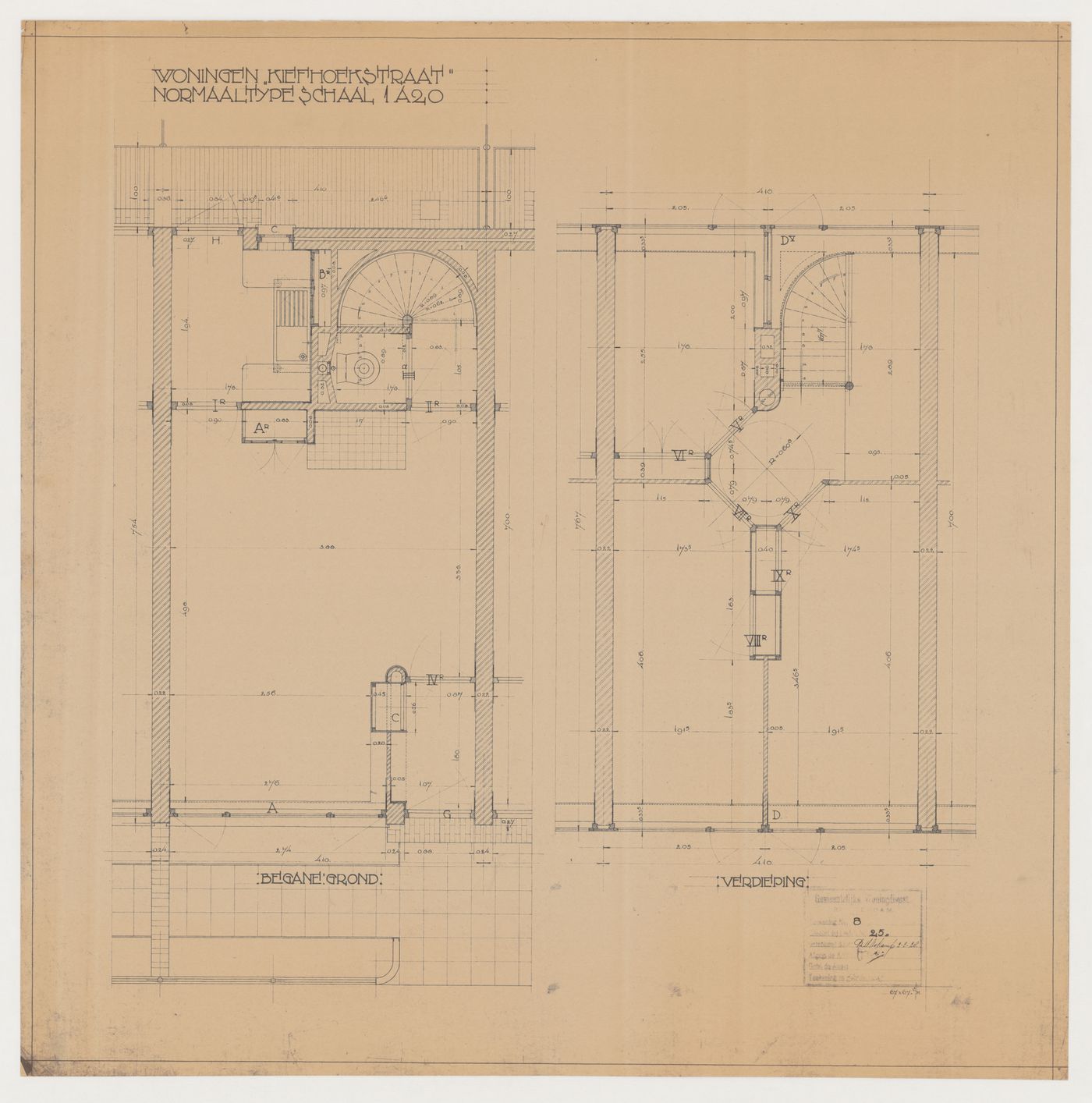 Ground and first floor plans for a housing unit for Kiefhoek Housing Estate, Rotterdam, Netherlands