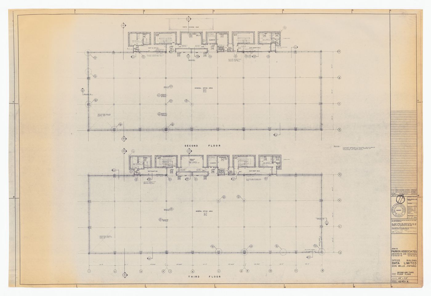 Second and third floor plans for Bata Limited Office Building, Don Mills, Ontario