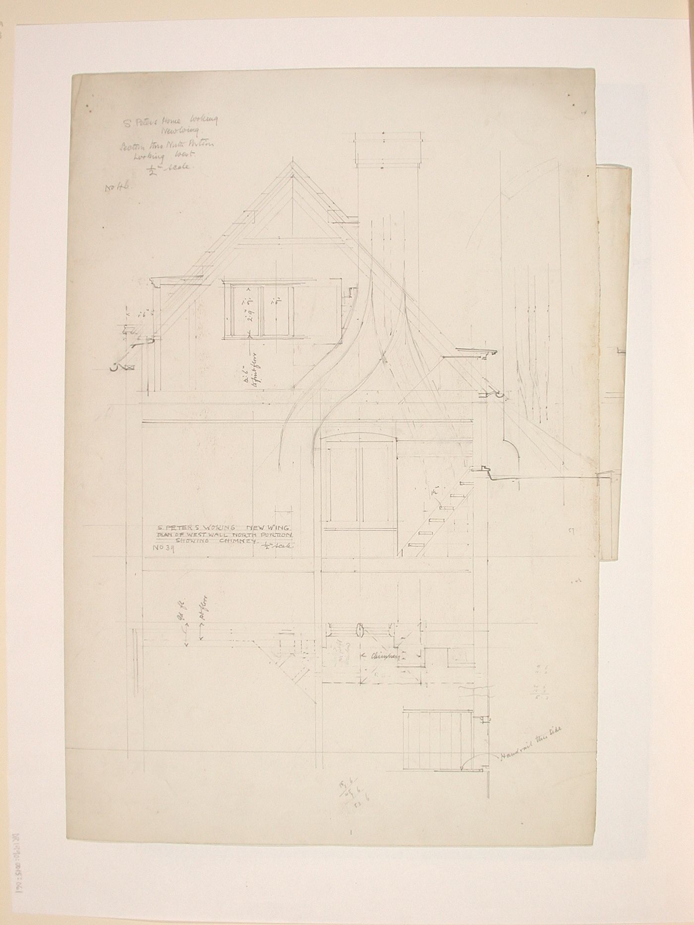 St. Peter's Home, Woking: Sectional elevation for the north portion of ...