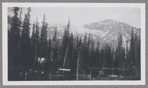 View of Heather Lake with tent on the left, Yoho National Park, Yoho Valley, British Columbia, Canada