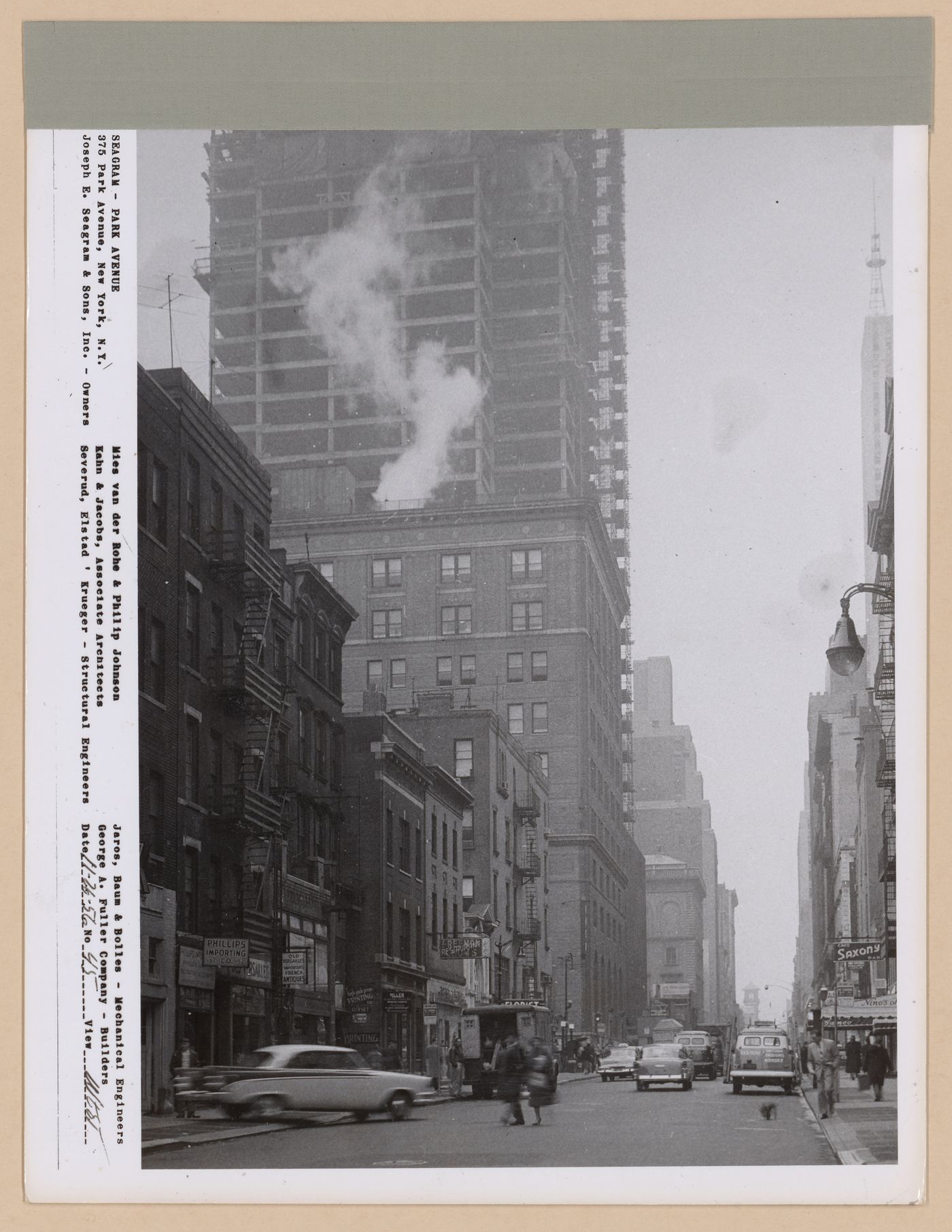 Seagram building under construction, 375 Park avenue, New York, N.Y., west view