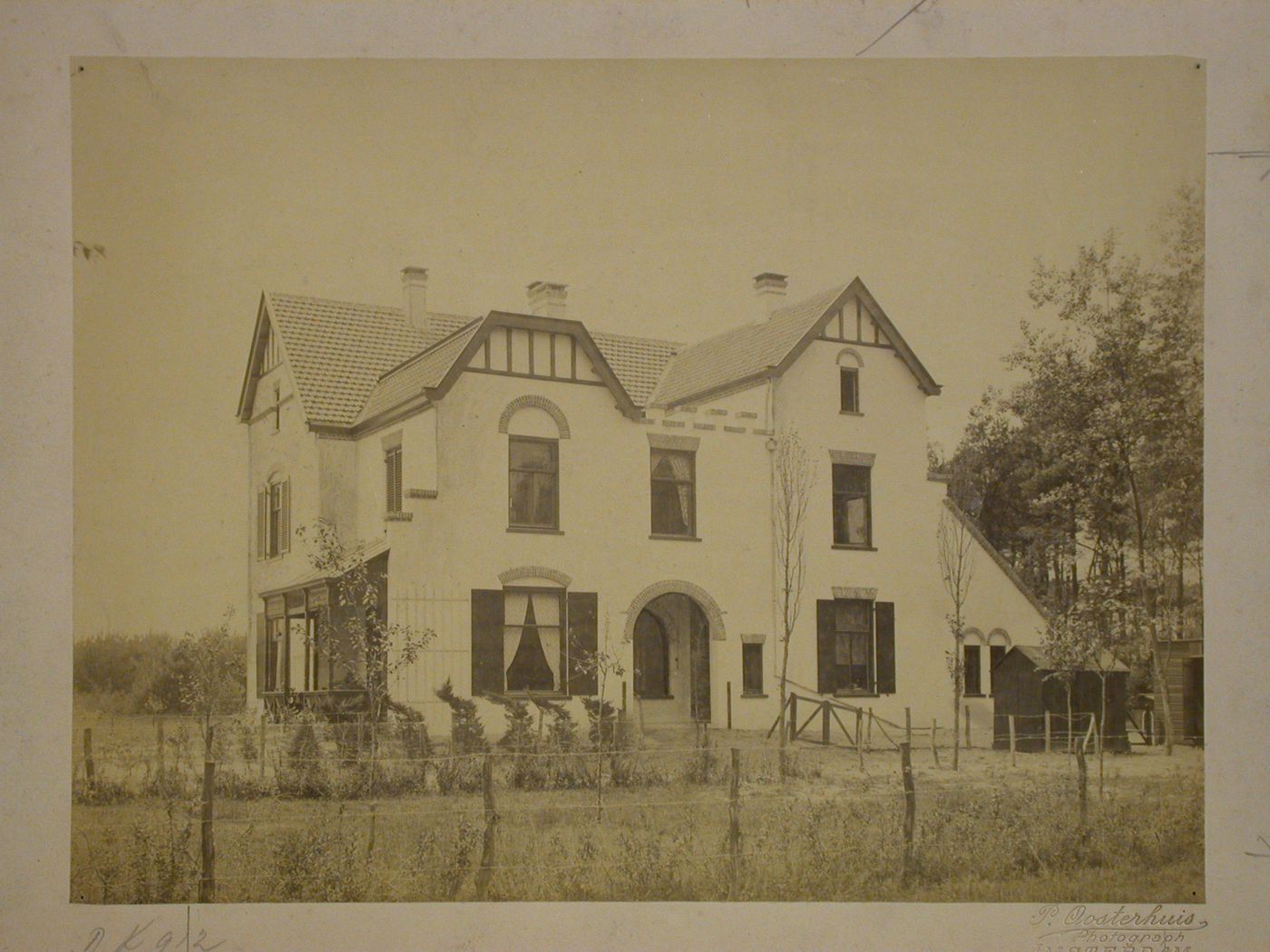 View of the principal and lateral façades of Landhuis [Villa] van Eeden, Bussum, Netherlands