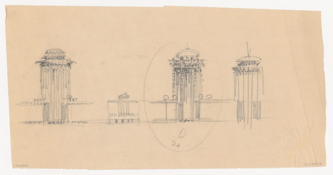 Sketch elevations for Industriegebouw Plan B for the reconstruction of the Hofplein (city centre), Rotterdam, Netherlands