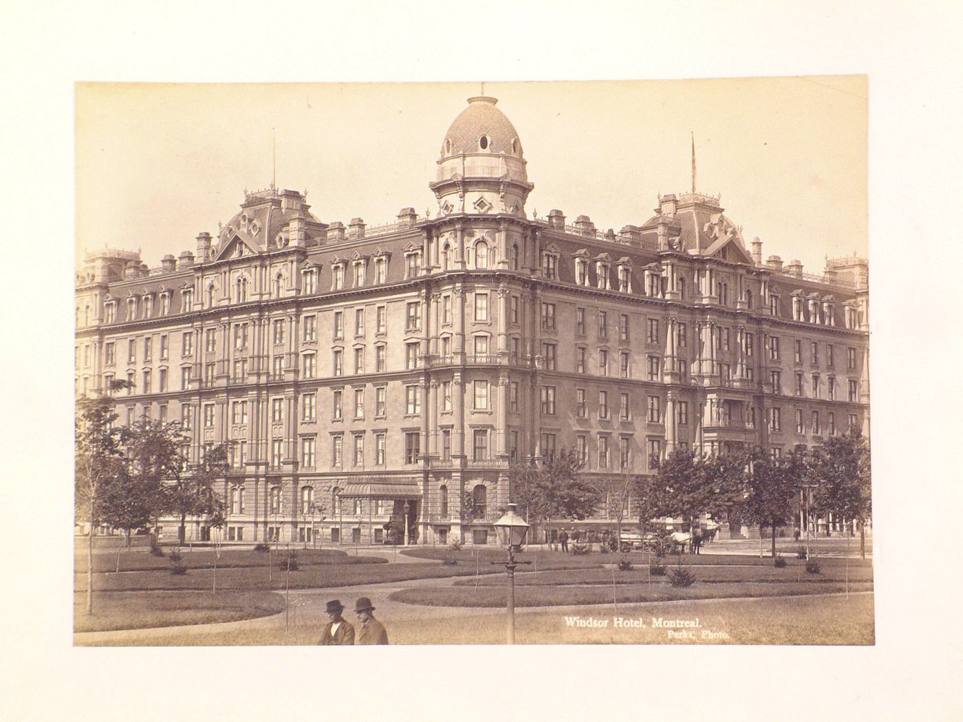 View of the principal façade of the Windsor Hotel from across Dominion Square, Montréal, Québec