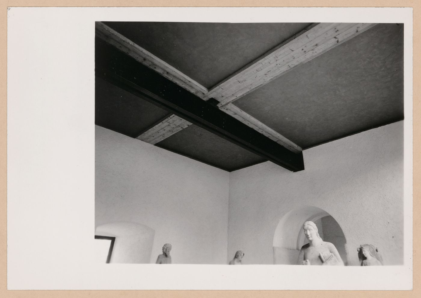 Interior view of a gallery showing the ceiling and the upper portions of the statues, Museo di Castelvecchio, Verona, Italy