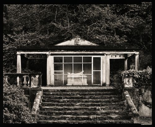 Sarcophagus enclosed in tomb, visible through a screened front, County Mayo, Ireland
