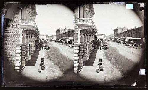 Stereograph of Spring Street, Los Angeles, California, United States of America
