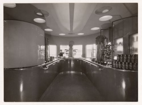 Interior view of Cafés du Brésil counter, tour de l'Alimentation, Exposition internationale des arts et techniques dans la vie moderne, Paris, France
