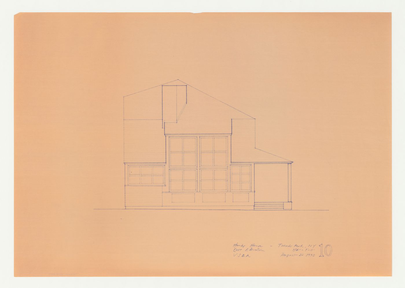 East elevation for the Hanks-Paré Residence, Tuxedo Park, New York