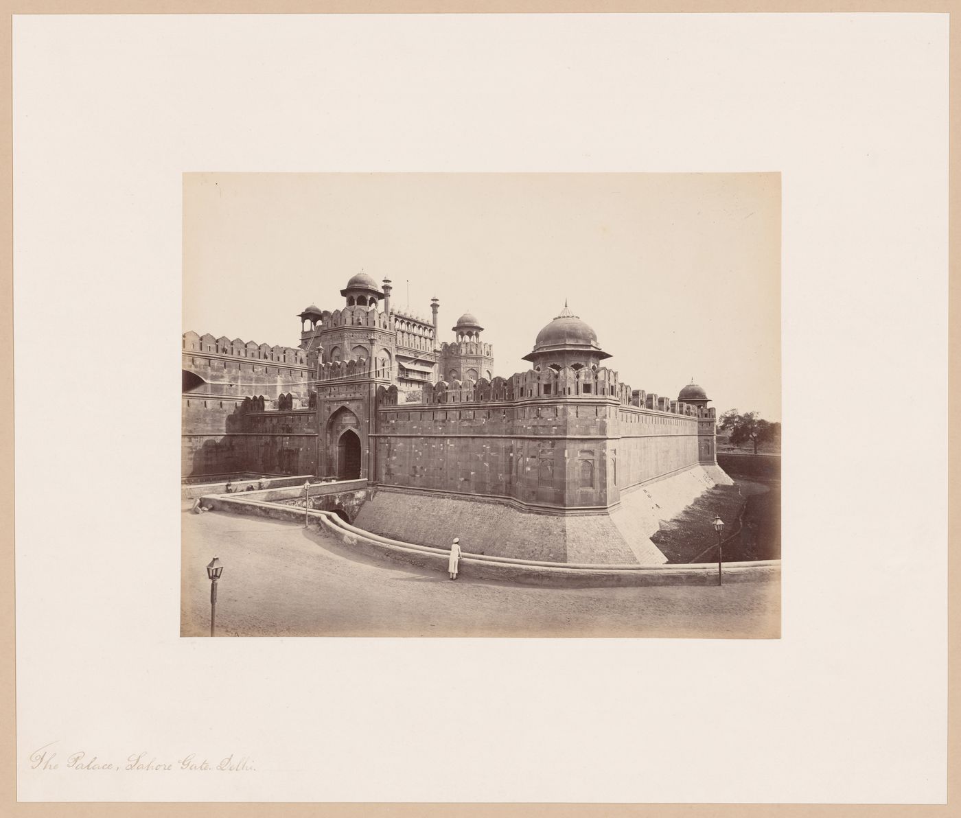 View of the Lahore Gate showing the moat, Shahjahanabad (now Lal Qila or Red Fort), Delhi, India