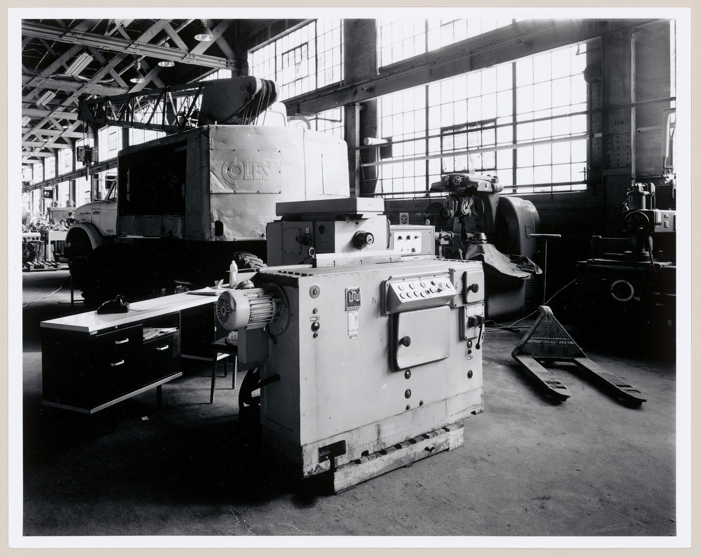 Interior view of the southeast quadrant of the Canadian Switch & Spring Company Building showing machinery, Montréal, Québec