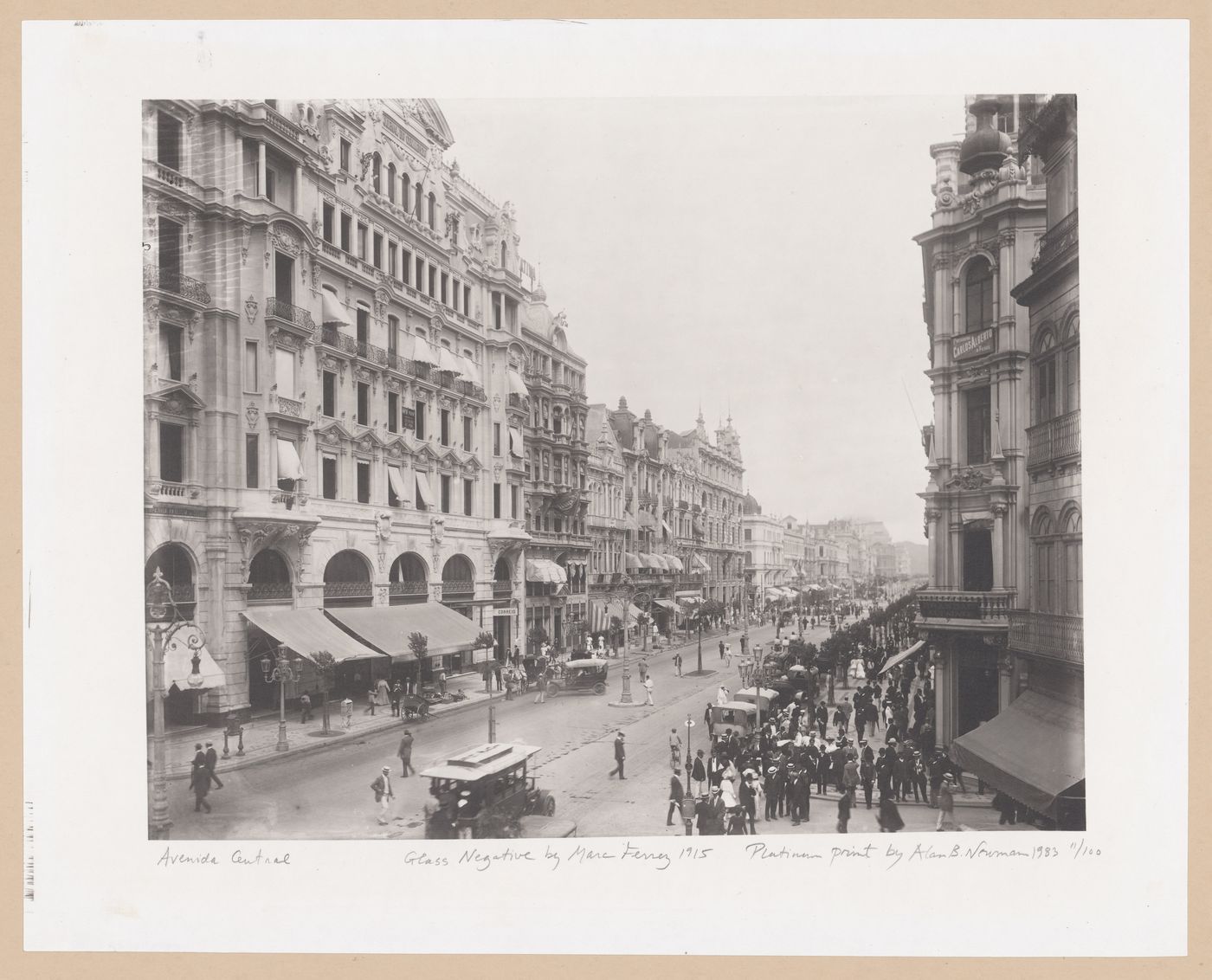 View looking down on Central Avenue, cars and people on street, Rio de Janeiro, Brazil