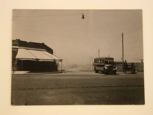 View of an unidentified building and a bus at an intersection, Buenos Aires, Argentina