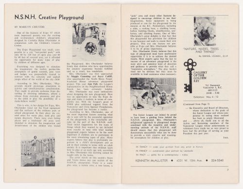 Periodical of the Junior League of Vancouver with article for Children's Creative Centre Playground, Canadian Federal Pavilion, Expo '67, Montréal, Québec