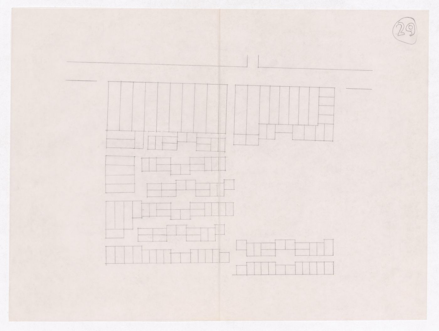 Sketch showing plots layout development for Minimum Cost Housing Group's plot in Aranya township, India, for Aranya Housing Project
