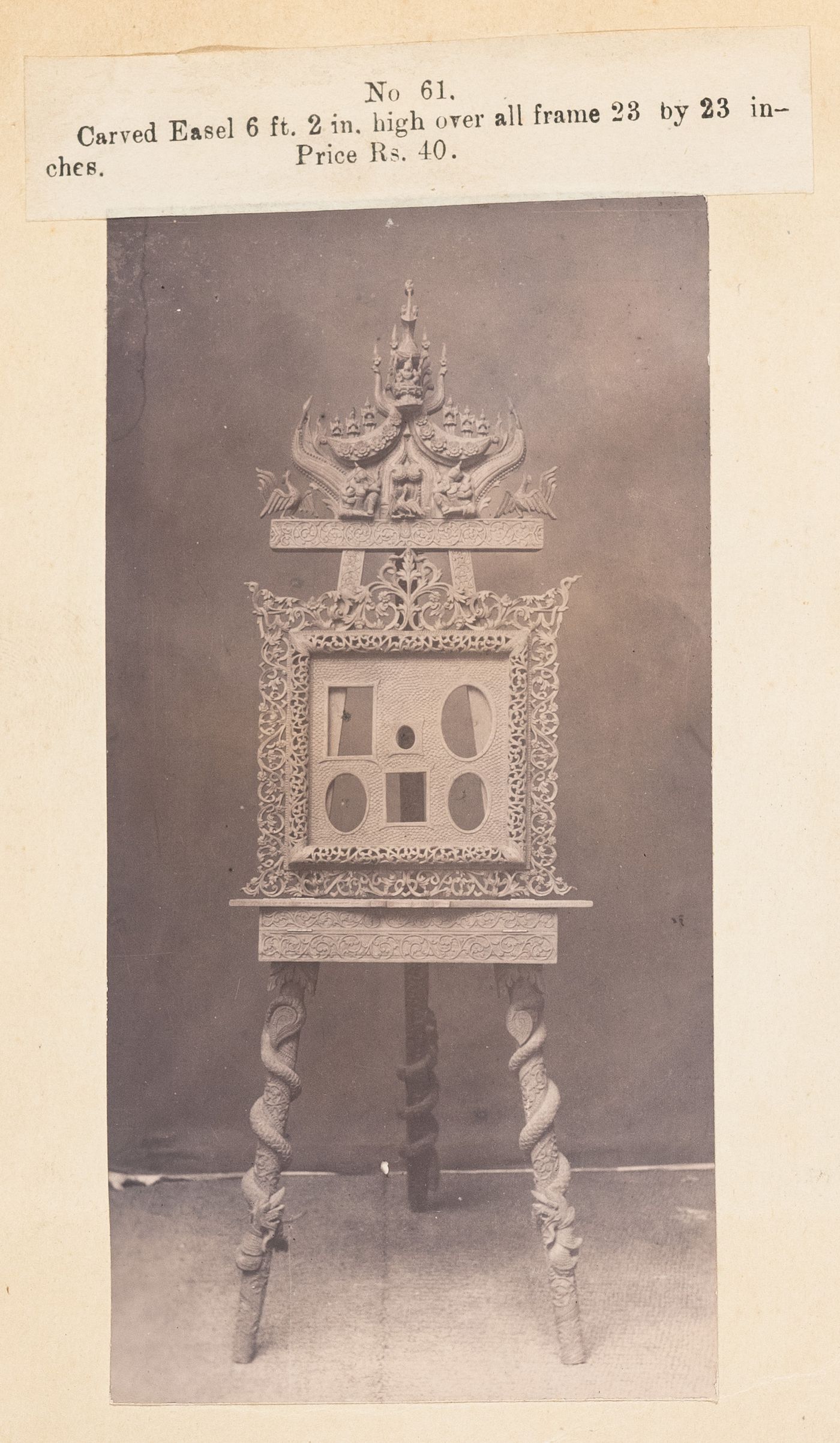View of an easel, F. Beato Limited, C Road, Mandalay, Burma (now Myanmar)