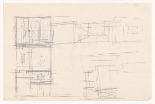 Sketch plans and interior perspective sketches for a campus building for Illinois Institute of Technology