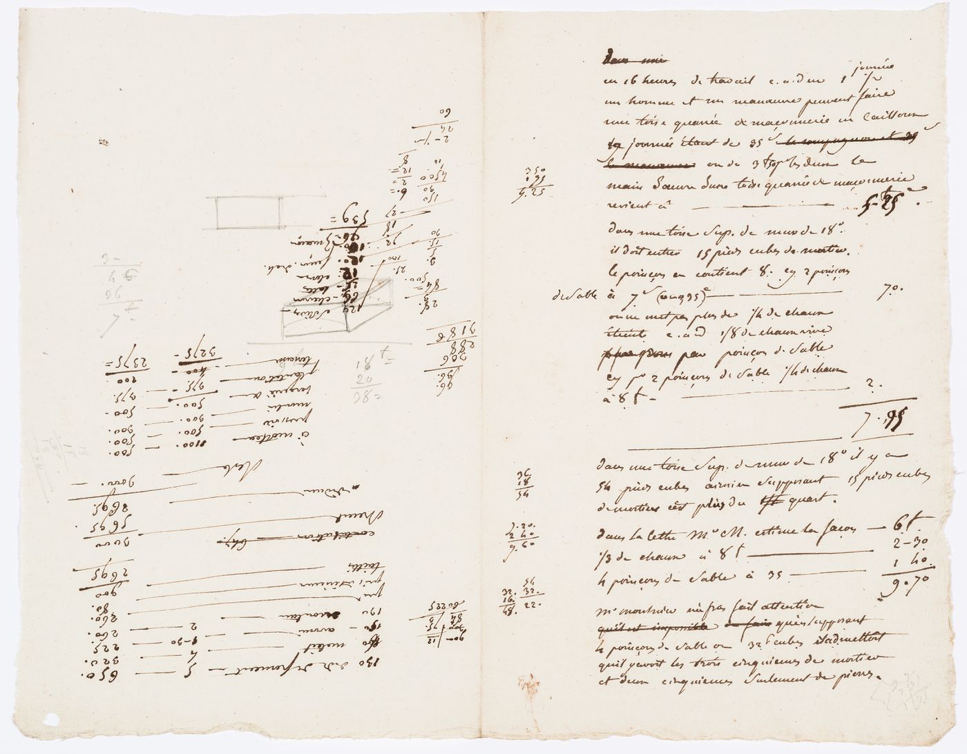 Document, perhaps cost calculations, Domaine de La Vallée