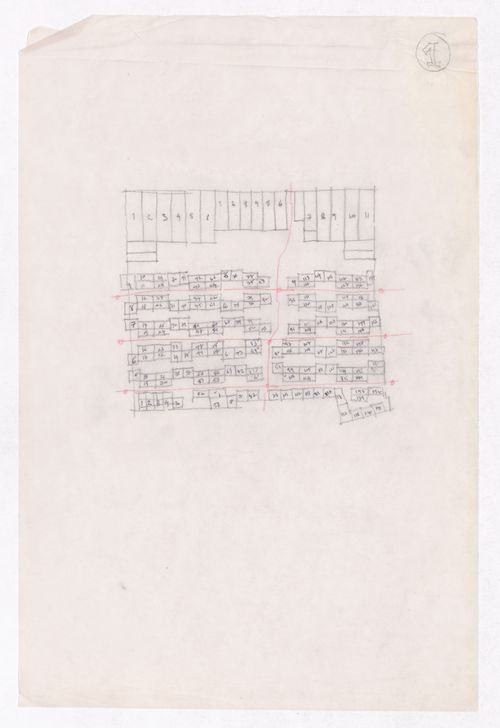 Sketch showing plots layout development for Minimum Cost Housing Group's plot in Aranya township, India, for Aranya Housing Project
