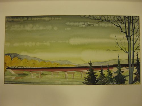 Watercolour entitled Bridge over water