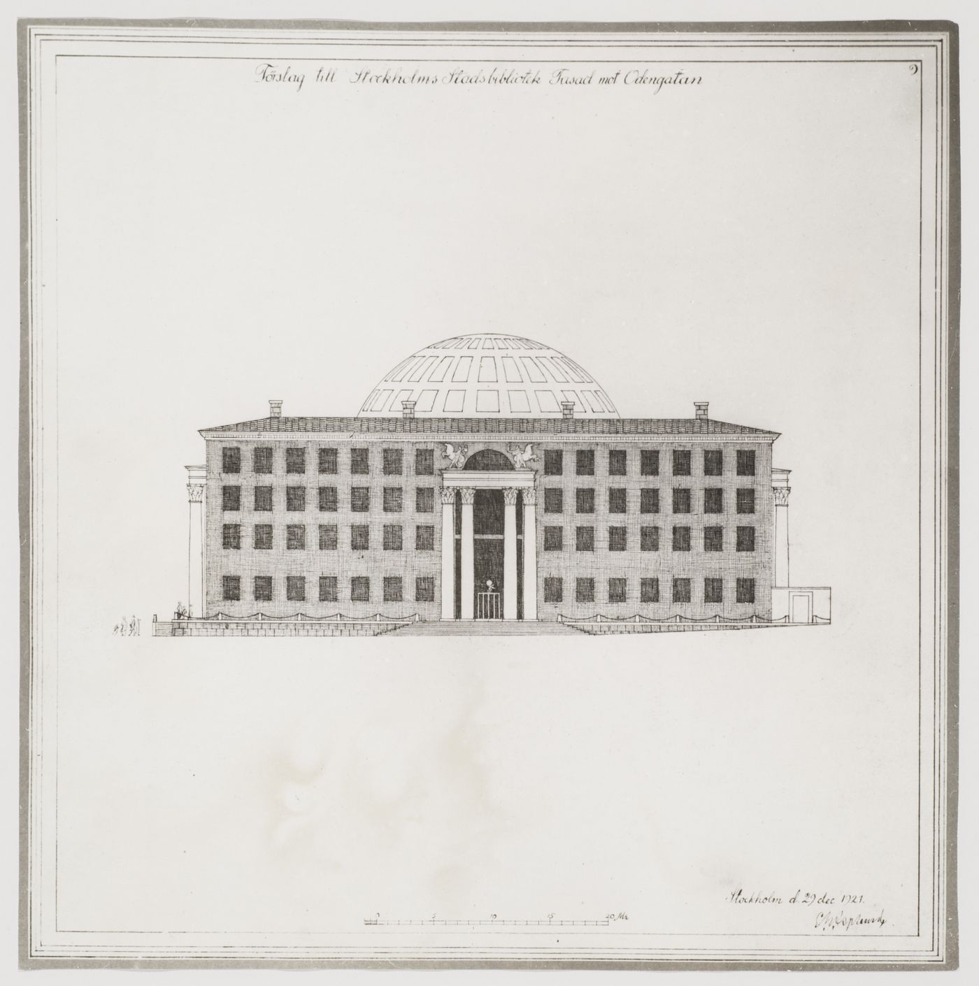 Photograph of a principal elevation for Stockholm Public Library, 51-55 Odengatan, Stockholm
