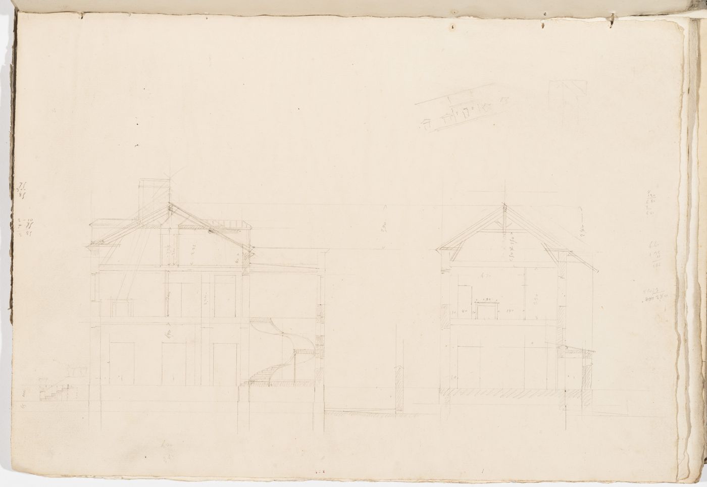 Project no. 9 for a country house for comte Treilhard: Sections