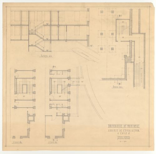 Détails de l'arrivée de l'escalier mobile à l'aile A', Modifications au Pavillon Principal, Université de Montréal, Montréal, Canada 
