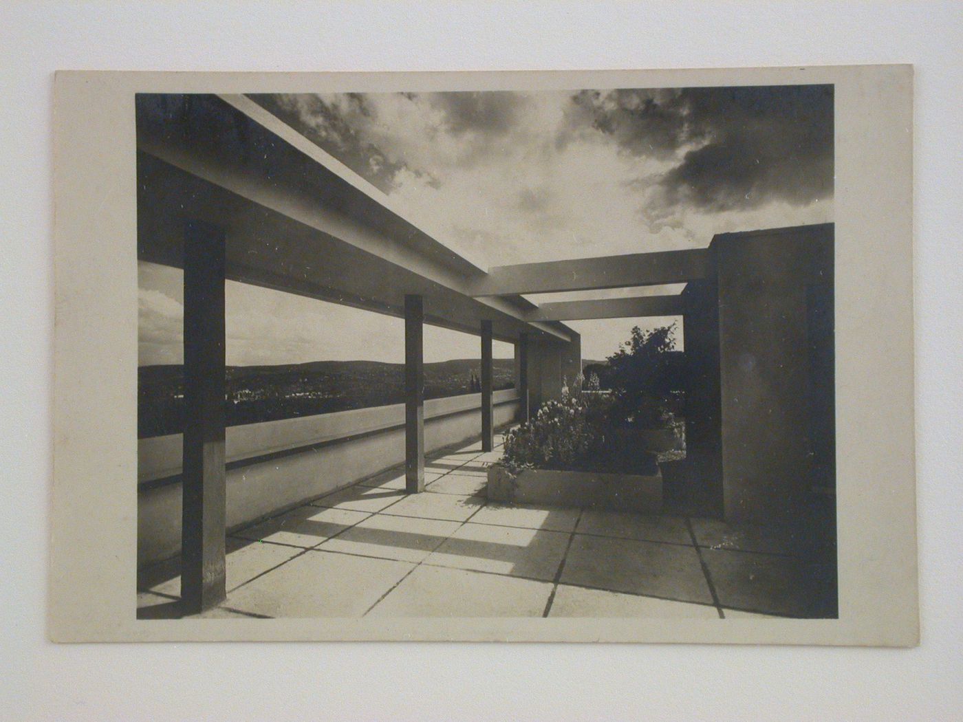Partial view of the roof terrace of House 14 showing planters, Weissenhofsiedlung, Stuttgart, Germany